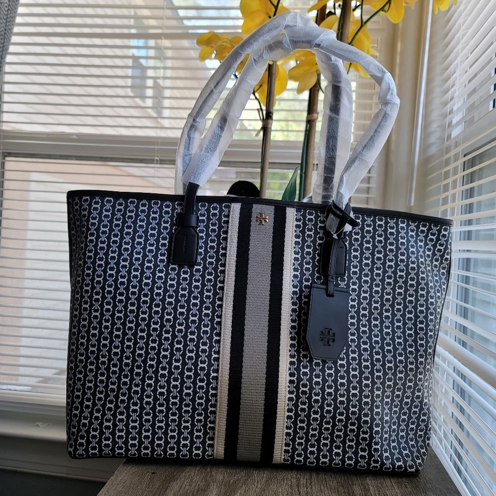 Tory Burch Gemini Link Canvas Top Zip Tote